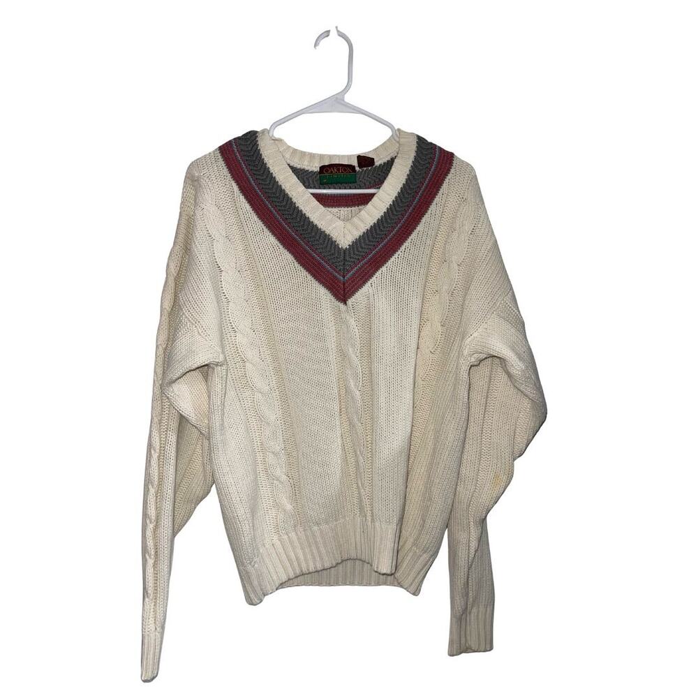 Oakton Limited Vintage Cable knit V-neck Heavyweight Tennis Sweater 80's 90s